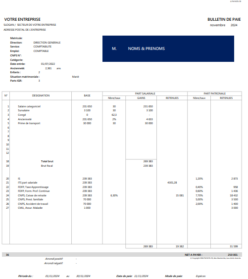 ¨BULLETIN DE SALAIRE NOUVELLE REFORME - CI