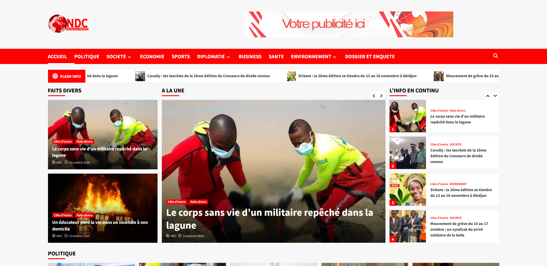 Site de journal en ligne "NOUVELLE DU CONTINENT"